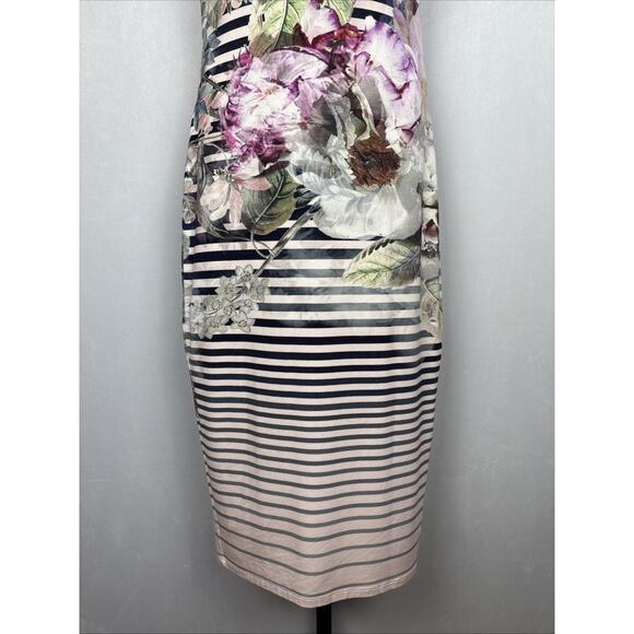 Ted Baker Laya Peony Sleeveless Midi Dress Size 4-6 Floral Striped Bodycon Art - Picture 3 of 8
